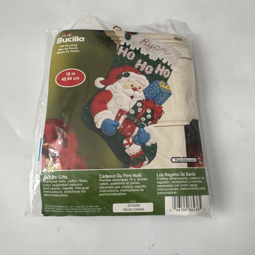 Bucilla Santa's Gifts 16" Felt Stocking Kit Christmas Embroidery Beads 86436 NEW